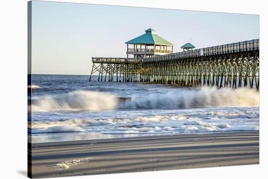 USA, North Carolina. Folly Beach, Surf at the Pier on the Beach-Hollice Looney-Stretched Canvas