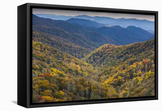 USA, North Carolina, Great Smoky Mountains National Park, Autumn Panorama from Newfound Gap-Walter Bibikow-Framed Stretched Canvas