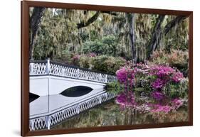 USA, North Carolina., white bridge with Azaleas and moss-covered tree-Hollice Looney-Framed Photographic Print