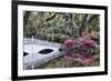 USA, North Carolina., white bridge with Azaleas and moss-covered tree-Hollice Looney-Framed Photographic Print