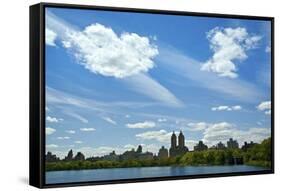 USA, NY, New York City. Central Park Reservoir and cityscape on the South and West side of the Park-Michele Molinari-Framed Stretched Canvas
