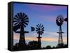 USA, Oklahoma, Elk City, Vintage Farm Windmills-Walter Bibikow-Framed Stretched Canvas