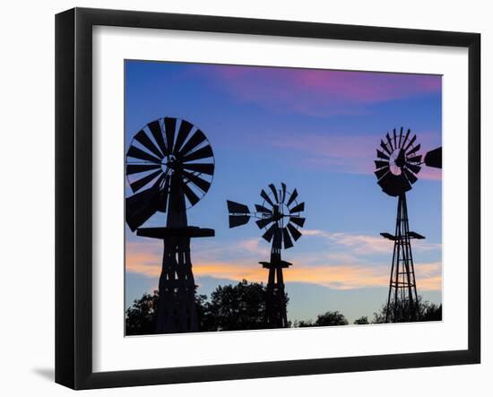 USA, Oklahoma, Elk City, Vintage Farm Windmills-Walter Bibikow-Framed Photographic Print