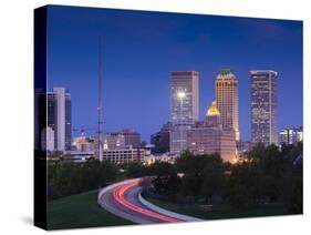 USA, Oklahoma, Tulsa, Skyline from Route 75-Walter Bibikow-Stretched Canvas