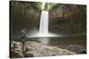 USA, Oregon. Abiqua Falls and stacked pile of rocks.-Jaynes Gallery-Stretched Canvas