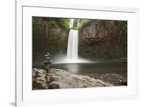 USA, Oregon, Abiqua Falls. Waterfall over cliff of columnar basalt and rock stack.-Jaynes Gallery-Framed Photographic Print