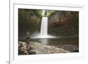 USA, Oregon, Abiqua Falls. Waterfall over cliff of columnar basalt and rock stack.-Jaynes Gallery-Framed Photographic Print