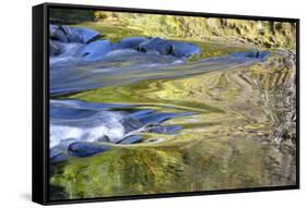 USA, Oregon. Abstract of autumn colors reflected in Wilson River rapids.-Jaynes Gallery-Framed Stretched Canvas