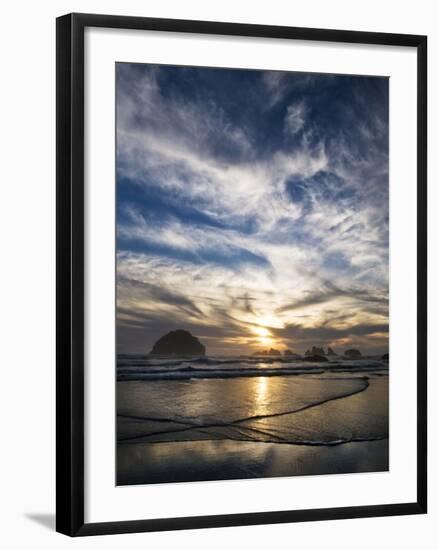 USA, Oregon, Bandon Beach. Face Rock and Sea Stacks at Twilight-Jaynes Gallery-Framed Photographic Print