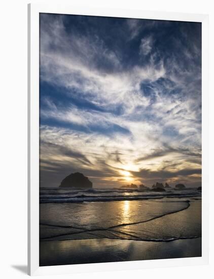 USA, Oregon, Bandon Beach. Face Rock and Sea Stacks at Twilight-Jaynes Gallery-Framed Photographic Print