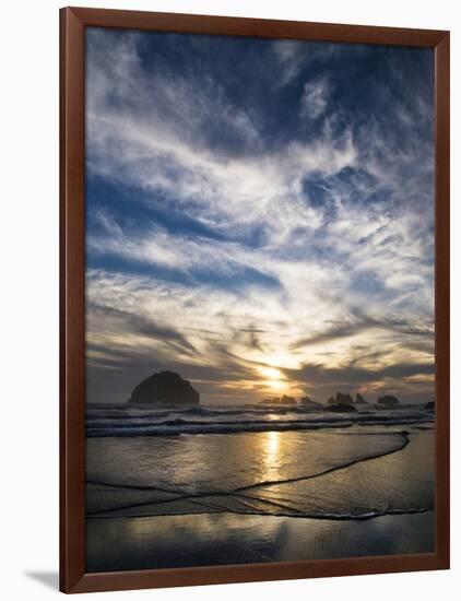 USA, Oregon, Bandon Beach. Face Rock and Sea Stacks at Twilight-Jaynes Gallery-Framed Photographic Print