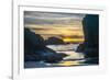 USA, Oregon, Bandon Beach. Pacific Ocean sea stacks at sunset.-Jaynes Gallery-Framed Photographic Print