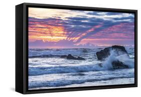 USA, Oregon, Bandon Beach. Pacific Ocean shoreline at sunset.-Jaynes Gallery-Framed Stretched Canvas