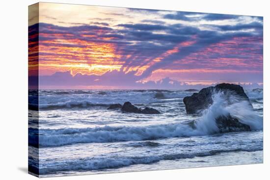 USA, Oregon, Bandon Beach. Pacific Ocean shoreline at sunset.-Jaynes Gallery-Stretched Canvas