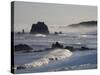 Usa, Oregon, Bandon. Bullards Beach State Park, sea stacks and waves.-Merrill Images-Stretched Canvas