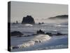 Usa, Oregon, Bandon. Bullards Beach State Park, sea stacks and waves.-Merrill Images-Stretched Canvas