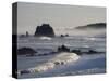 Usa, Oregon, Bandon. Bullards Beach State Park, sea stacks and waves.-Merrill Images-Stretched Canvas