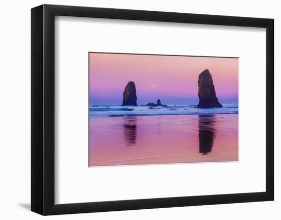 USA, Oregon, Bandon. Sunrise on beach sea stacks.-Jaynes Gallery-Framed Photographic Print