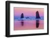 USA, Oregon, Bandon. Sunrise on beach sea stacks.-Jaynes Gallery-Framed Photographic Print