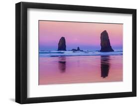 USA, Oregon, Bandon. Sunrise on beach sea stacks.-Jaynes Gallery-Framed Photographic Print