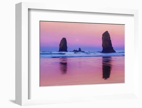 USA, Oregon, Bandon. Sunrise on beach sea stacks.-Jaynes Gallery-Framed Photographic Print