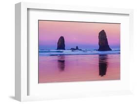 USA, Oregon, Bandon. Sunrise on beach sea stacks.-Jaynes Gallery-Framed Photographic Print