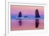 USA, Oregon, Bandon. Sunrise on beach sea stacks.-Jaynes Gallery-Framed Photographic Print