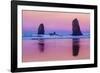 USA, Oregon, Bandon. Sunrise on beach sea stacks.-Jaynes Gallery-Framed Photographic Print