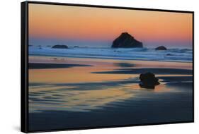 USA, Oregon, Bandon. Sunset on Face Rock sea stack.-Jaynes Gallery-Framed Stretched Canvas