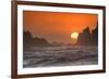 USA, Oregon, Bandon. Sunset on sea stacks and ocean.-Jaynes Gallery-Framed Premium Photographic Print