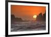 USA, Oregon, Bandon. Sunset on sea stacks and ocean.-Jaynes Gallery-Framed Premium Photographic Print