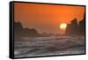 USA, Oregon, Bandon. Sunset on sea stacks and ocean.-Jaynes Gallery-Framed Stretched Canvas