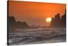 USA, Oregon, Bandon. Sunset on sea stacks and ocean.-Jaynes Gallery-Stretched Canvas