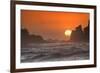 USA, Oregon, Bandon. Sunset on sea stacks and ocean.-Jaynes Gallery-Framed Photographic Print