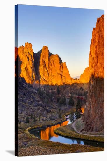 USA, Oregon, Bend. Smith Rock State Park, rock and reflections-Hollice Looney-Stretched Canvas