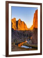 USA, Oregon, Bend. Smith Rock State Park, rock and reflections-Hollice Looney-Framed Premium Photographic Print