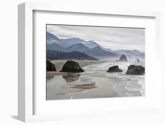 USA Oregon, Cannon Beach. Fog Rises over Coastline at Low Tide-Jean Carter-Framed Photographic Print