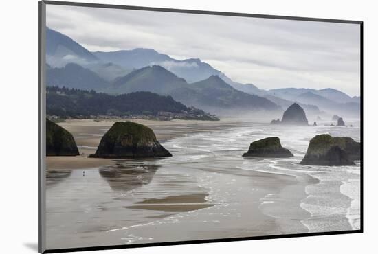 USA Oregon, Cannon Beach. Fog Rises over Coastline at Low Tide-Jean Carter-Mounted Photographic Print