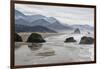 USA Oregon, Cannon Beach. Fog Rises over Coastline at Low Tide-Jean Carter-Framed Photographic Print