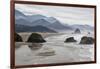 USA Oregon, Cannon Beach. Fog Rises over Coastline at Low Tide-Jean Carter-Framed Photographic Print