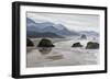 USA Oregon, Cannon Beach. Fog Rises over Coastline at Low Tide-Jean Carter-Framed Photographic Print