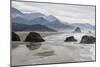 USA Oregon, Cannon Beach. Fog Rises over Coastline at Low Tide-Jean Carter-Mounted Photographic Print