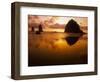 USA, Oregon, Cannon Beach Haystack Rock silhouetted at sunset.-Stuart Westmorland-Framed Photographic Print