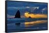 USA, Oregon, Cannon Beach. Sunset on Needles Seastack-Jean Carter-Framed Stretched Canvas