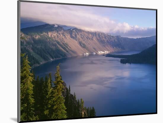 USA, Oregon, Crater Lake National Park. Morning clouds hover over west rim of Crater Lake.-John Barger-Mounted Photographic Print