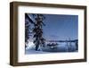 USA, Oregon, Crater Lake National Park. Star trails over Crater Lake and Wizard island in winter.-Yuri Choufour-Framed Photographic Print