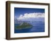USA, Oregon. Crater Lake National Park, thunder clouds float over Wizard Island and Crater Lake.-John Barger-Framed Photographic Print
