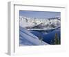 USA, Oregon, Crater Lake National Park. Winter snow on west rim of Crater Lake and Wizard Island.-John Barger-Framed Photographic Print