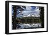 USA, Oregon, Deschutes National Forest. Broken Top framed by conifers and reflected by Sparks Lake.-Mark Williford-Framed Photographic Print