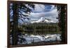 USA, Oregon, Deschutes National Forest. Broken Top framed by conifers and reflected by Sparks Lake.-Mark Williford-Framed Photographic Print